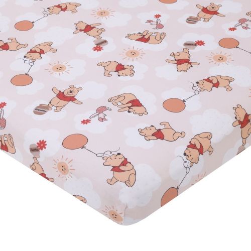 Disney Winnie the Pooh Tan, Red, and White Piglet, Balloons, and Hunny Pots Super Soft Nursery Fitted Mini Crib Sheet