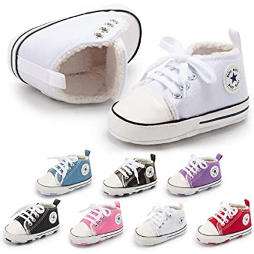 Meckior Baby Girls Boys Canvas Sneakers Soft Sole High-Top Ankle Infant First Walkers Crib Shoes