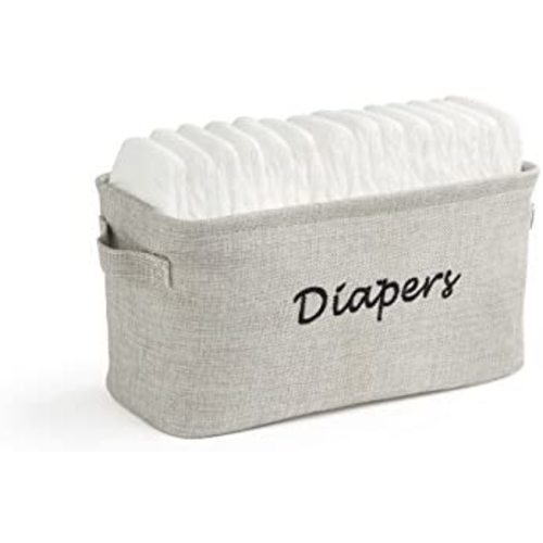Dejaroo Baby Diaper Storage Bin - Nursery Organizer Caddy - Embroidered Eco-friendly Grey Linen (GREY)