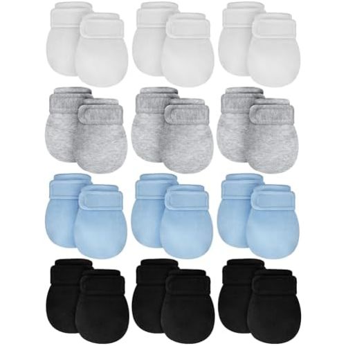 Newcotte 12 Pairs Adjustable Preemie Baby Mittens No Scratch Newborn Cotton Breathable Gloves Warm Mitts for Boys Kids