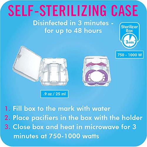 MAM Start Newborn Pacifiers (2 pack, 1 Sterilizing Pacifier Case), Newborn Baby Girl Pacifiers, Best Pacifier for Breastfed Babies, Self Sterilizing Baby Pacifier Case - girl