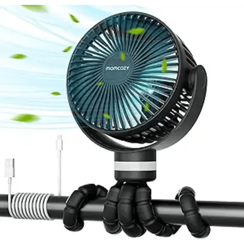 Momcozy 8000mAh Portable Stroller Fan | 27H Ultra-long Battery Life | Detachable 4 Speed 360°Rotate | 2 Modes LED Night Light, USB Rechargeable Handheld Cooling Fan for Travel, Car Seat, Bedroom