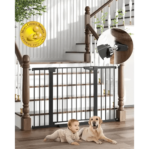 Cumbor 29.7-51.5" Baby Gate Extra Wide, Safety Dog Gate for Stairs Easy Walk Thru Auto Close Pet Gates for The House, Doorways, Child Gate Includes 4 Wall Cups, Black-Mom's Choice Awards Winner
