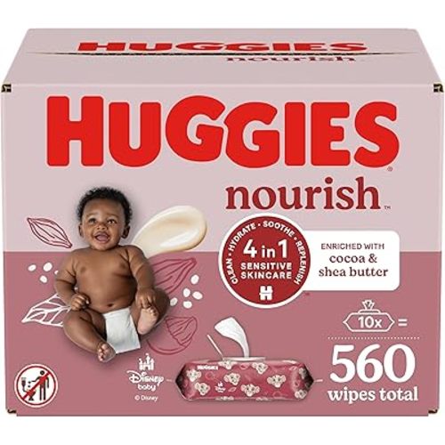 Huggies Nourish Scented Baby Wipes, 10 Push Button Packs (560 Wipes Total)