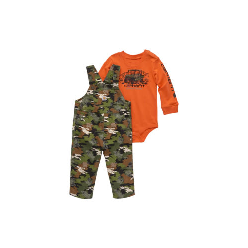 Carhartt Long-Sleeve Bodysuit and Printed Canvas Overalls 2-Piece Set for Babies