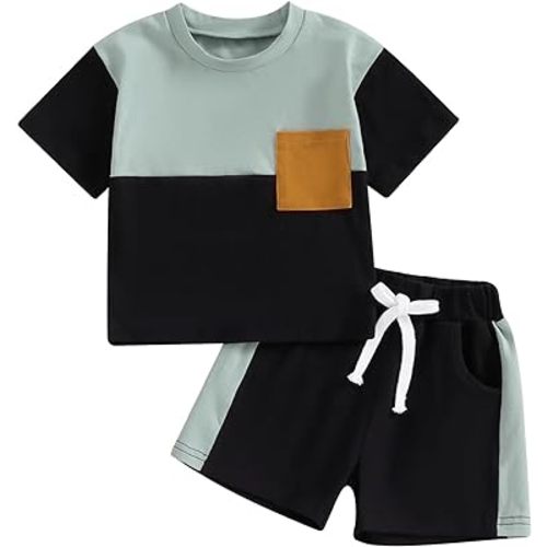 Adobabirl Baby Boy Shorts Set Summer Clothes Short Sleeve Striped Pocket Tshirt and Shorts Casual Toddler Boy Outfits