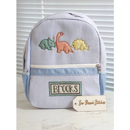 Monogram seersucker backpack, dinosaur backpack, personalized bag, diaper bag, baby shower gift, boy birthday gift
