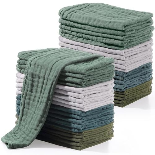 Buryeah Muslin 20 Pcs Burp Cloths Large 20" x 10" 100% Cotton 6 Layers Ultra Absorbent and Soft Hand Washcloths for Baby Drool and Messes Gentle Burp Cloth for Boys & Girls(Dark Colors)