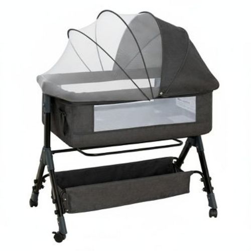 Foalom Baby Bassinet 3 in 1 Baby Bassinet Bedside Sleeper, Easy Assemble And Folding Portable Baby Cradle,Dark Grey
