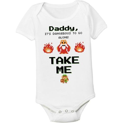 Link Daddy Dad Funny Old School Gamer Fathers Day Gift Baby Bodysuit 3-6 Month Onesie Nerd Parents Infant Shirt Dangerous to go Alone ZELD36SS