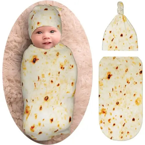 Burrito Taco Tortilla Swaddle Blanket with Beanie Set, Soft - TikTok Shop