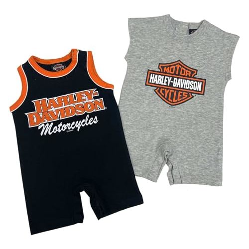 Harley-Davidson Baby Boys' 2-Piece Newborn Sleeveless Romper Set, Black & Gray