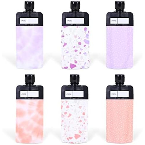 ASEVAT 3 oz 6pack Leak Proof Empty Squeeze Pouches Refillable Travel Size Containers Liquid Pouch Cosmetic Container TSA Approved Bag