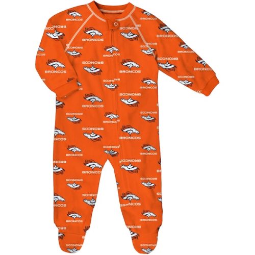 Denver Broncos Infant Allover Print Raglan Full-Zip Sleeper - Orange