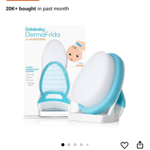 Frida Baby The 3-Step Cradle Cap System, DermaFrida The FlakeFixer, Sponge, Brush, Comb and Storage Stand for Babies with Cradle Cap, White-Blue