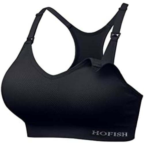 HOFISH Support Nursing Bras for Breastfeeding Medium Impact Maternity & Nursing Sports Bra Seamless Racerback Pregnancy Bra
