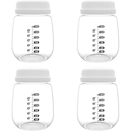 4pcs Breast Pump Collection Bottles for Spectra S2 Spectra S1 Spectra 9 Plus Motif Luna Breast Pumps, 6.oz 180ml Reusable Wide Neck Bottles with Collar and Sealing Disc, Replace for Spectra Bottle