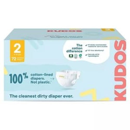 Kudos Chlorine Free Premium Diapers, 100% Cotton-Lined, Size 2, 72 Count, (6-16 lbs)