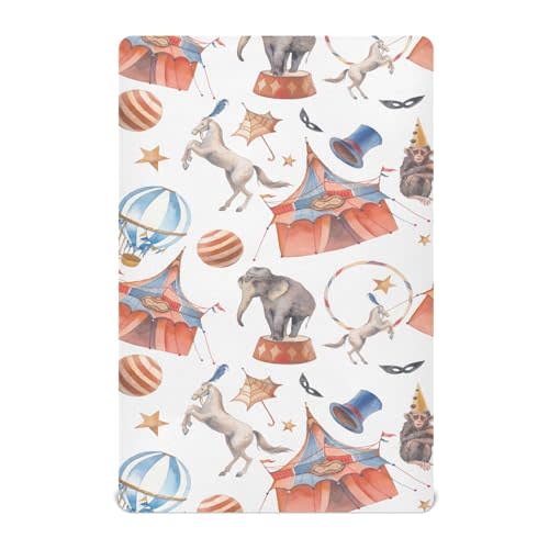 CUPADA Vintage Circus Animals Fitted Crib Sheet, Watercolor Crib Sheets Ultra Soft Breathable Playard Standard Crib Toddler Mattress Sheets 28x52 inches