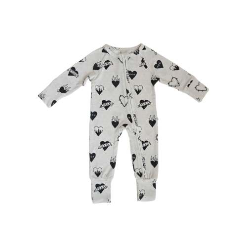 Tattoo Heart Heather Grey | Bamboo Viscose Zip Romper – Brixton.Phoenix