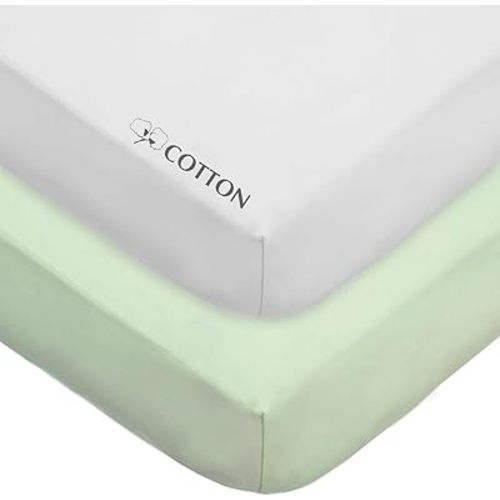 American Baby Company 2 Pack Fitted Crib Sheets 28" x 52", Soft Breathable Neutral 100% Cotton Jersey Sheet, Celery and White, for Boys and Girls, Fits Crib and Toddler Bed mattresses