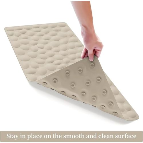 OTHWAY Bathtub Mat Non Slip, Rubber Bath Mat for Kids for Baby, 16x31.5 inch Large Bath Mats for Bathroom Tub with Strong Suction Cups (Brown)