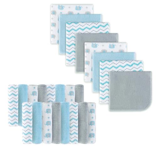 Softan Baby Washcloths, 24Pack Baby Wash Cloths Extra Soft & Ultra Absorbent, Baby Towels and Washcloths Face Towels for Unisex Boys Girls Body, Washclothes Gentle on Sensitive Skin, 9x9 Blu Elephant