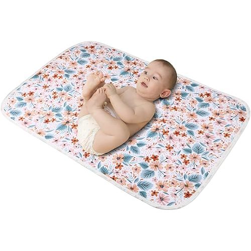 Baby Diaper Changing Pad, 21 5/8" x 31.5" Waterproof Changing Pad Liners - Reusable Soft and Absorbent Portable Changing Mat(Flower1PCS)