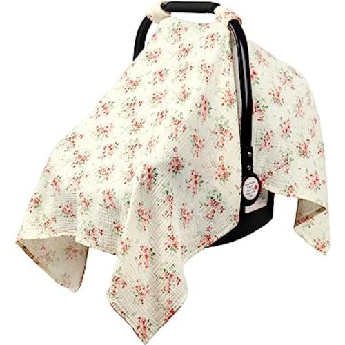 Metplus Muslin Car Seat Cover for Babies - Carseat Stroller Cover Infant Stroller Covers for Boys and Girls, Breathable & Lightweight, Fits Most Strollers & Baby Car Seats