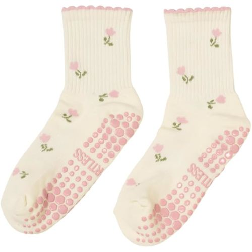 Shapes Studio Half Calf Grip Socks, Cute Fruit Pilates Socks, Ruffle Socks, Non-Slip for Barre Yoga