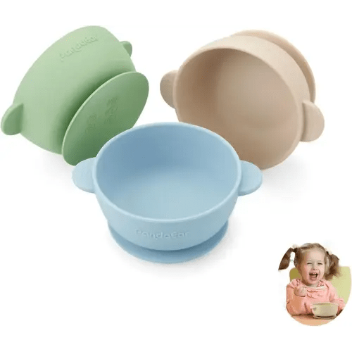 PandaEar 3 Pack Baby Bowls with Suction| Stay Put Silicone Food Bowl for Babies Kids Toddlers Infants| Food Grade Soft Safe BPA-Free Silicone (Multi-Color)