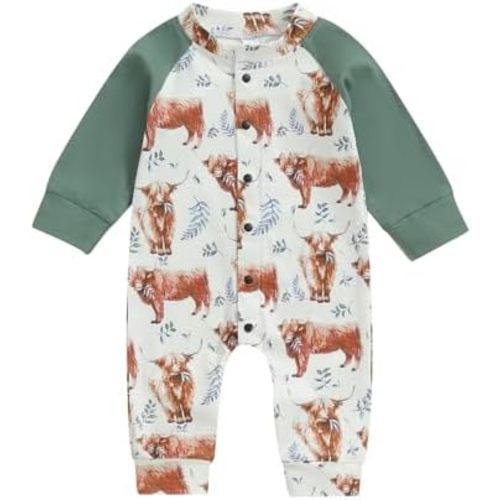 Baby Boy Girl Farm Clothes Animals Chicken Cow Print Romper Jumpsuit Newborn Coming Home Outfit Country Western Stuff