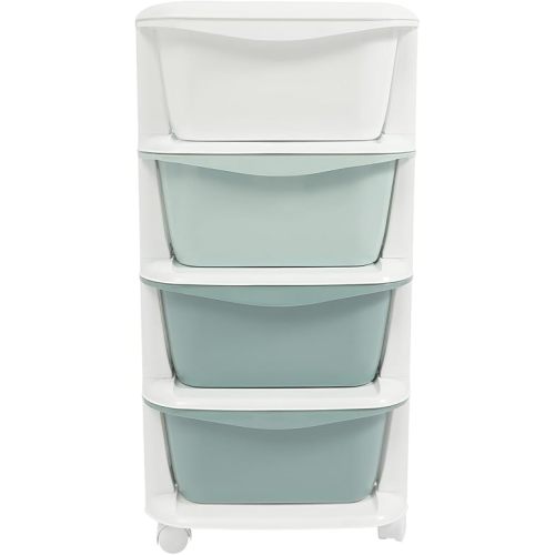 4-Tier Plastic Kids Storage Cabinet Unit, Toy Clothes Organizer Bins with Universal Wheels, 4 Floorstanding Drawer Chest for Bedroom, Nursery, Kindergarten, Living Room, Gradient Green