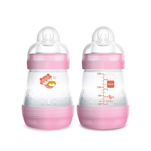 MAM Easy Start Anti Colic 5 oz Baby Bottle, Easy Switch Between Breast and Bottle, Reduces Air Bubbles and Colic, 2 Pack, Newborn, Girl - 2 Count (Pack of 1)