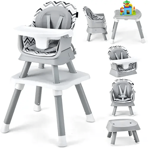 HONEY JOY 8 in 1 Baby High Chair, Convertible Highchair for Babies and Toddlers/Table and Chair Set/Building Block Table/Booster Seat/Stool/Toddler Chair with Safety Harness (Wave Gray)
