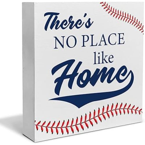 Baseball Theme Decorative Wooden Box Sign There's No Place Like Home Wood Block Plaque Decor Home Table Shelf or Wall Display