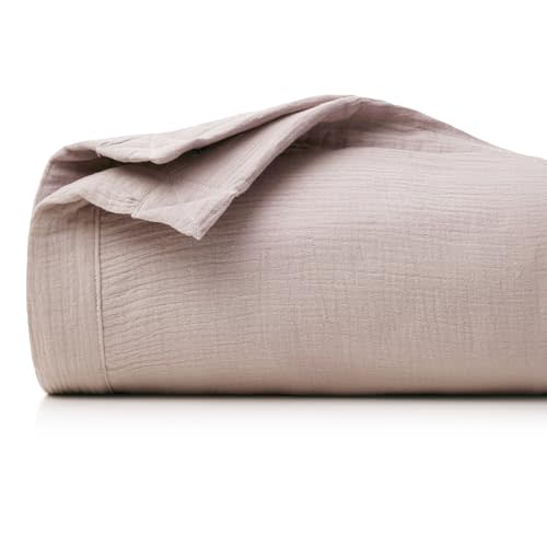 Momcozy Muslin Quilt Blanket, Soft Breathable Natural Cotton Crib Bassinet Blanket, Large 47''x47'' Neutral Boys Girls Nursery Toddler Bed Blanket, Baby Swaddle Receiving Blanket, 4-Layer, Coffee Red