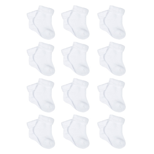 Gerber Gender Neutral White Terry Bootie Wiggle-Proof Socks, 12-Pack, Sizes Newborn-0/6 Months