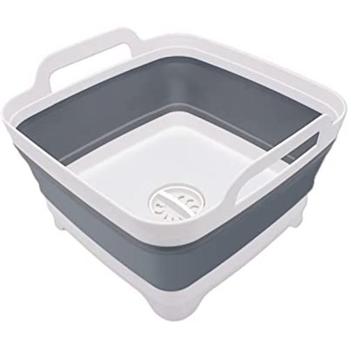 Goderewild 2.4 Gal(9L) Collapsible Dish Basin with Drain Plug, Space Saving Outdoor Multiuse Foldable Sink Tub, Dishpan, Kitchen Storage Tray for Camping, Vegetable Washing, RV