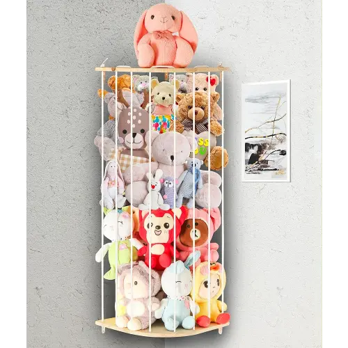 Stuffed Animal Storage Wood Toy Organizer,Corner Toy Storage Holder Length Adjustable,Large Plush Toys Holder for Kids Room Nursery Play Room Bedroom (Natural)