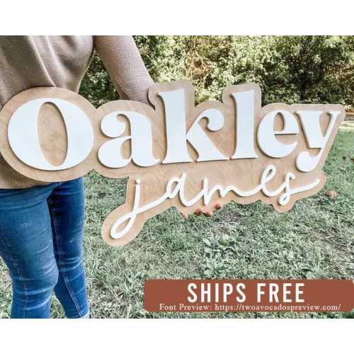Large wood name sign, nursery name sign, boho nursery sign , above crib cut out, layered baby name sign, double baby name sign, cut out sign