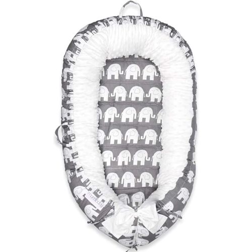 Baby Lounger, Ultra Soft 100% Cotton & Breathable Fiberfill Newborn Lounger, Portable Adjustable Infant Floor Seat for Travel, Newborn Must Have Essentials Baby Registry Search(Elephant)