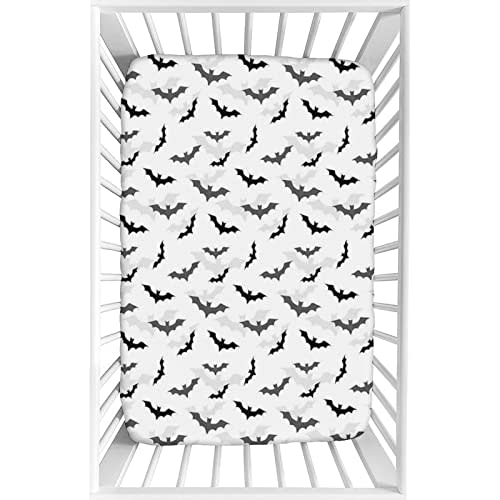 Decorative Crib Sheet,Goth Fitted Microfiber Baby & Toddler Universal Crib Sheets,28"x 52"x 8",Halloween Silhouette of Flying Bats And Shadows Print Crib Sheet Set, for Standard Crib Mattresses