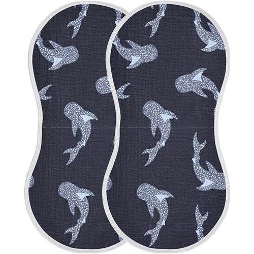 Sea Whale Sharks Burp Cloths Baby Boys Girls Absorbent Soft Cotton Burping Cloths Rags 2 Pack