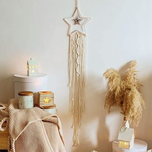 Star Dreamcatcher Boho Room Decor Macrame Wall Hanging Decor Woven Handmade Bohemian Wall Art for Bedroom Gifts for Teen Girls