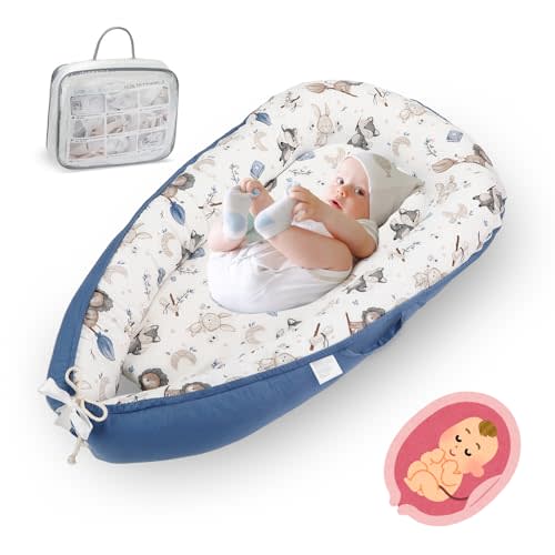 JINXIA Baby Lounger for Newborn, Detachable Mosquito - Newborn Lounger Cover for 0-24 Months, Breathable & Portable Infant Lounger - Soft Baby Floor Seat Cover for Travel, Newborn Essentials - Blue