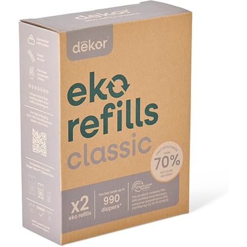 Diaper Dekor Classic Refills, 2 Count | For Eko and Original Classic Diaper Pails | ONLY Eco-Friendly Refills With 70% Recycled Materials | Easier & More Cost Effective than Trash Bags | Unscented