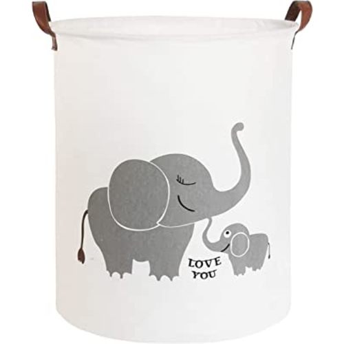 Collapsible Round Storage Bin/Large Storage Basket/Clothes Laundry Hamper/Toy Storage Bin (Love Elephant)