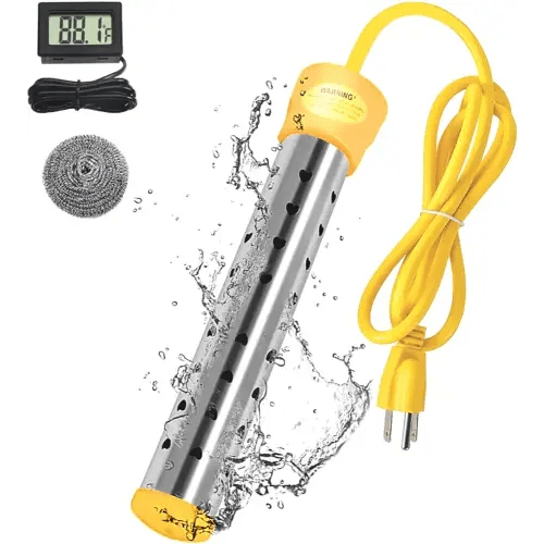 Immersion Water Heater, with 304 Stainless Steel Cover Intelligent Temperature Control and Digital LCD Thermometer Portable Bucket Heater Heat 5 Gallons of Water in Minutes 1500W