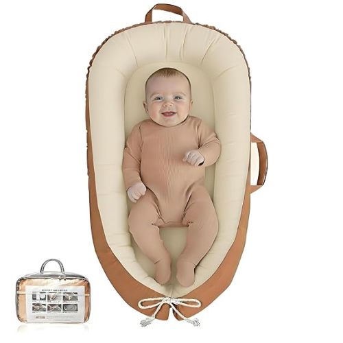 Baby Lounger - Infant Lounger for Newborn 0-24 Months, Pure Cotton Breathable Baby Nest Lounger, Newborn Essentials for Baby Boys & Girls, Portable Baby Lounger for Home and Travel